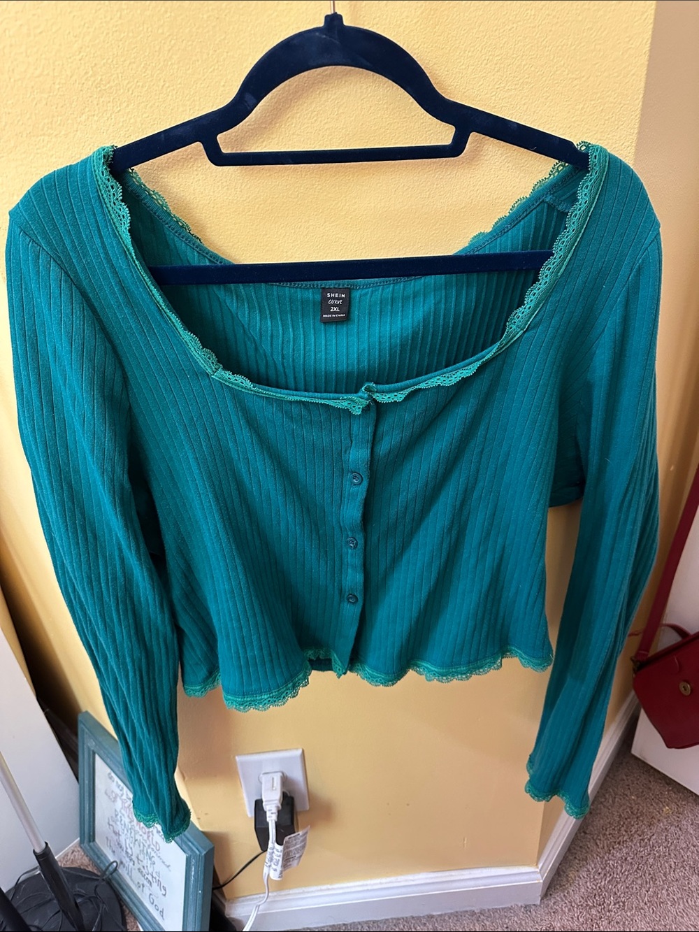 Green Ribbed Button-Front Women's Top